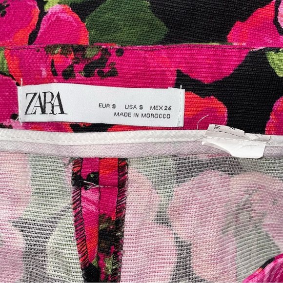 Zara Pink Floral High Waisted Pleated Bermuda Shorts Women's Size S - Picture 9 of 9